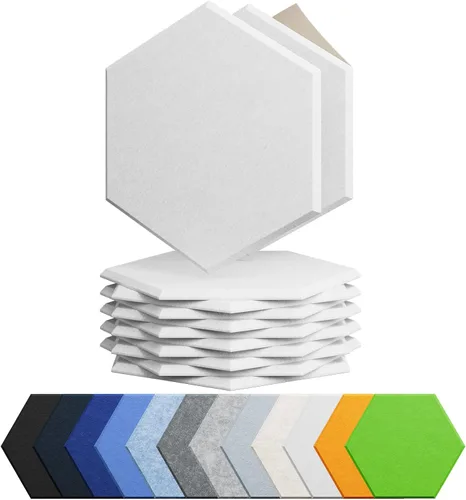 Vista 35 de Amantech - Paquete de 12 paneles acústicos autoadhesivos de espuma acústica a prueba de sonido, alta densidad, hexagonales, 12 x 10.23 x 0.4 Beige