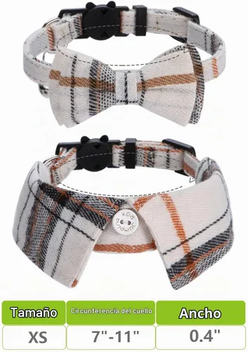 Vista 6 de Faleela Juego de 2 collares de gato con corbata de moño y campana, collar de camisa a cuadros para gatito ajustable de seguridad