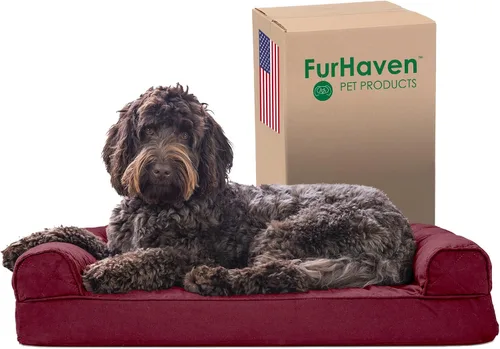 Vista 27 de Furhaven Cama para perro de espuma viscoelástica para perros medianos y pequeños con cojines extraíbles y funda lavable, para perros de hasta 35
