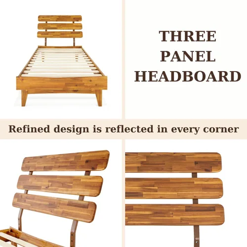 Vista 9 de Bme Caden - Base de cama de 15 pulgadas con cabecera ajustable, estilo retro de mediados de siglo, con madera de acacia, no necesita somier, 12