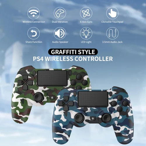 Vista 5 de YsoKK 2 Pack Wireless Controller for Ps4SlimPro with 1000mah BatteryDual VibrationAudio Jack6-axis Motion Sensor(Camouflage Green and Camouflage