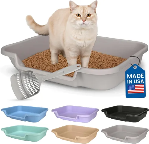 Vista 54 de KittyGoHere - Caja de arena para gatos mayores, sartén pequeña con cuchara jumbo de mango largo, caja de arena para gatos de entrada baja, ligera
