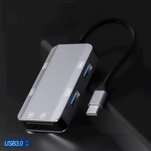 Vista 4 de Adaptador USB C a USB 3.2 Gen1 6 en 1 Hub3.0 SD Adaptador de tarjeta Micro SD para iPad mini/MacBook Air/Google Pixel PC y convertidor de teléfono