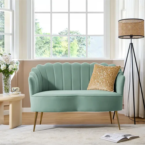 Vista 50 de HULALA HOME Silla decorativa moderna de terciopelo con respaldo en forma de concha, bonito sillón para sala de estar, dormitorio con patas doradas