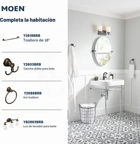Vista 6 de Moen Sarona Bronce Mediterráneo de un solo mango y un solo agujero grifo de lavabo de baño rústico de estilo granja con placa de cubierta opcional