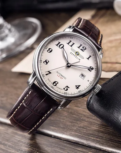 Vista 3 de Zeppelin 7684-5 Reloj cronógrafo de cuero marrón para hombre, Negro -, Moderno