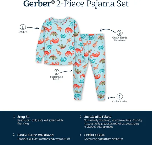 Vista 6 de Gerber Pijama unisexo para bebé y niño pequeño de 2 piezas muy suave con ajuste ceñido con viscosa hecha de eucalipto
