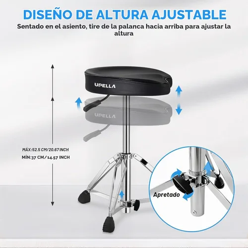 Vista 3 de Banco de tambor de sillín, trono de batería hidráulico de servicio pesado, asiento de batería de espuma viscoelástica ergonómico, silla de batería