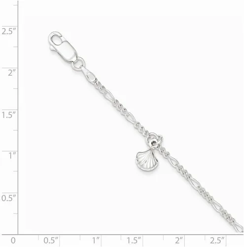 Vista 2 de Auténtica plata de ley 925Dangling Pulido Sea Shell Tobillera longitud 9inch W1en ext. Cierre de pinza de langosta