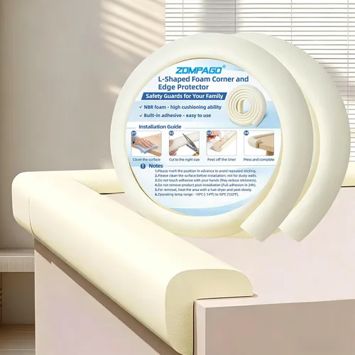 Vista 16 de ZOMPAGO Rollo protector de bordes de bebé (6.56 pies) y 8 protectores de esquina, protectores de esquina de espuma blanca para muebles, esquinas