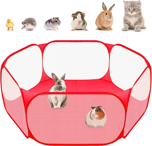 Vista 9 de Amakunft Corralito de animales pequeños 2 en 1 con almohadilla impermeable, patio de juegos portátil desplegable para conejillos de indias, conejos