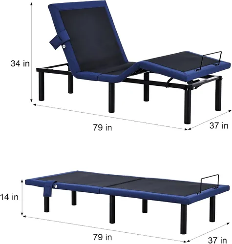 Vista 2 de Fromann Base de cama ajustable individual, base de cama ajustable con control remoto inalámbrico y puertos USB, gravedad cero, masaje, inclinación