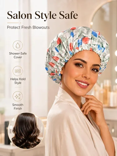 Vista 2 de Aquior Gorro de ducha grande reutilizable impermeable para mujeres, gorro de ducha para cabello largo y grueso, para todas las longitudes de Verde
