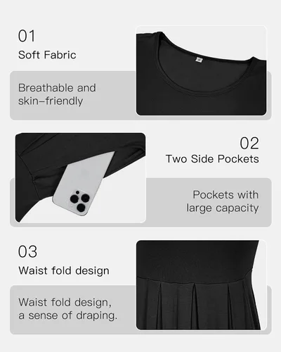 Vista 2 de AUSELILY - Minivestido de manga corta para mujer, plisado, con volantes, acampanado, con botón