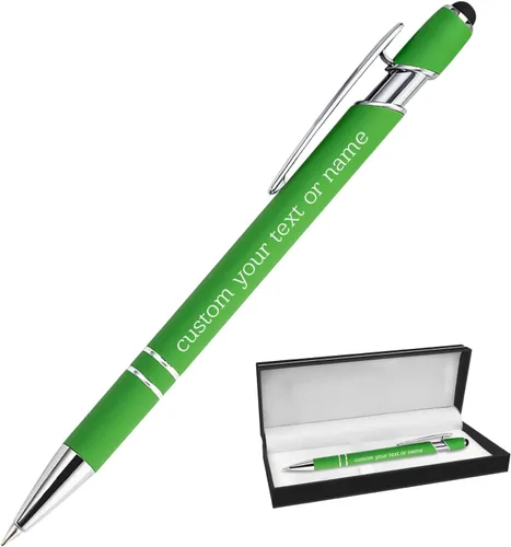 Vista 9 de Bolígrafos personalizados con nombre a granel, juego de bolígrafos personalizados, lápiz capacitivo grabado, logotipo, texto, regalo para negocios