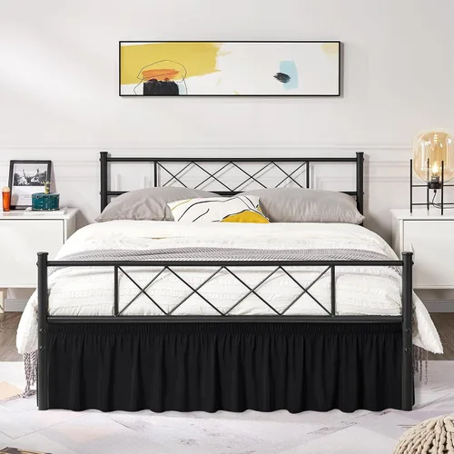 Vista 5 de Biscaynebay Faldas de cama envolventes con esquinas divididas para camas Twin/Twin XL de 15 pulgadas de caída, volantes de polvo elásticos Negro
