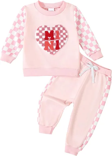 Vista 13 de Prendas de Ropa para Niña Otoño Invierno Conjunto de Dos Piezas Sudaderas de Manga Larga con Letras+Pantalón 2 Piezas Ropa para Niña Be Mine-rosa