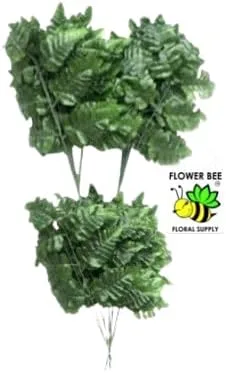 Vista 6 de Seda artificial de cuero de 18 pulgadas, hojas de helecho, vegetación floristería, calidad floristería, 7 hojas por tallo, 3 racimos en total 252