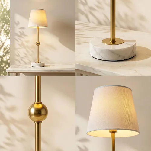Vista 3 de Lámpara de mesa LED inalámbrica de 17.5 pulgadas, recargable y regulable con bombilla magnética desmontable, base de mármol, acabado de latón, luz