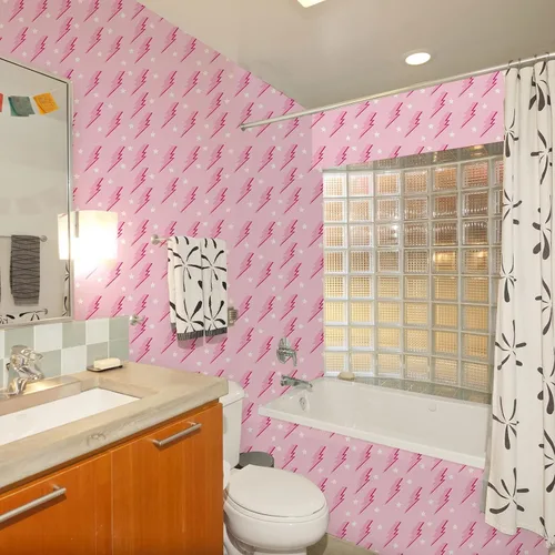 Vista 7 de Kosiz Preppy - Papel tapiz de despegar y pegar, papel tapiz extraíble rosa intenso, papel de dormitorio con relámpagos de color rosa, fondo