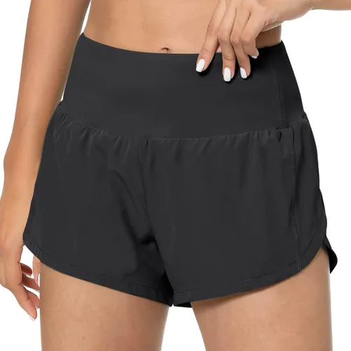 Vista 2 de GYM RAINBOW Pantalones cortos deportivos de cintura alta para mujer, ligeros, de secado rápido, para entrenamiento, gimnasio, correr, con bolsillos