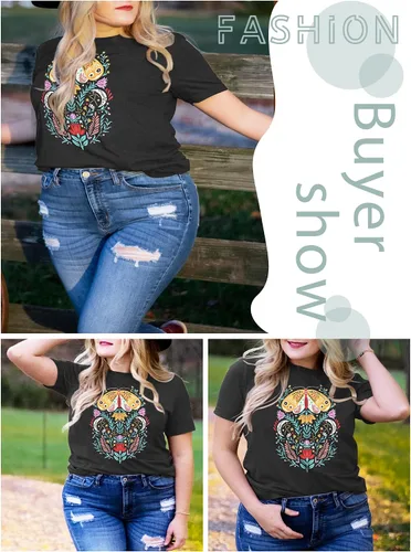 Vista 4 de Camiseta de manga corta con diseño de margaritas para mujer, diseño de girasol, talla grande