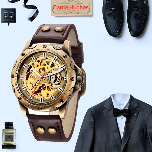 Vista 5 de Carrie Hughes Mens Watches Steampunk Vintage Bronze Automatic Watch Self-Wind Mechanical Watch for Men CH19