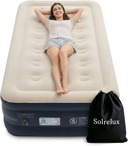 Vista 11 de Colchón de aire individual con bomba incorporada, colchón inflable rápido de 13 pulgadas elevado de 2 minutos, cama de aire plegable con bolsa