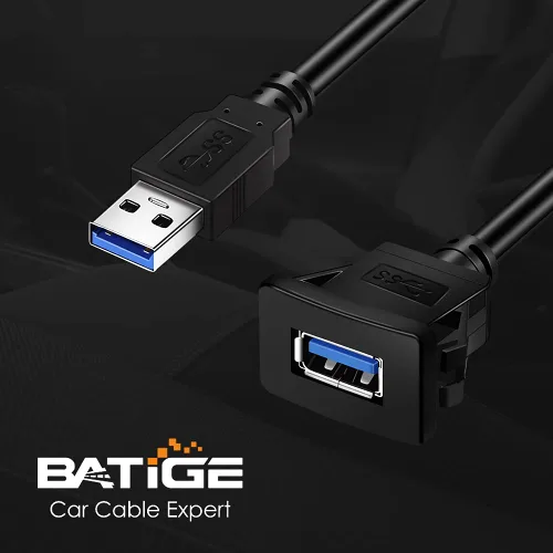 Vista 6 de Cable de extensión cuadrado de un solo puerto USB 3.0 de montaje empotrado con hebilla para automóvil, camión, barco, motocicleta, salpicadero, 1 pie