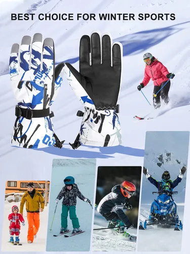 Vista 6 de Azue Guantes de invierno para mujer, guantes de nieve para niños y niñas, guantes de esquí con bolsillo con cremallera, resistentes al viento