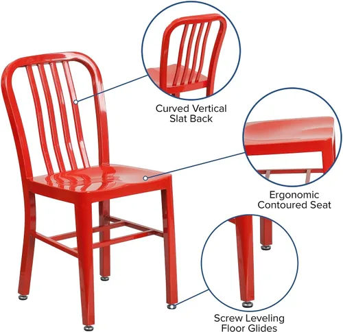 Vista 4 de Flash Furniture Silla de metal rojo de grado comercial para interiores y exteriores