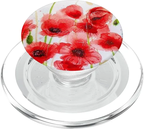 Vista 9 de PopSockets - Agarre y soporte para teléfonos y tabletas, diseño de amapola, color rojo y blanco, Negro