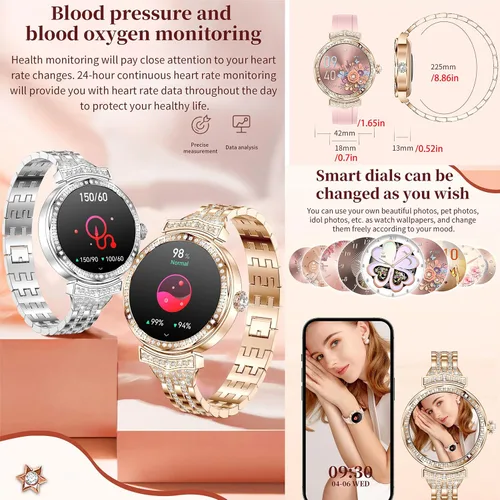 Vista 5 de Reloj inteligente (respuesta/haz llamadas) para mujeres, reloj inteligente AMOLED de 1.32 pulgadas para Android y para iPhone, rastreador