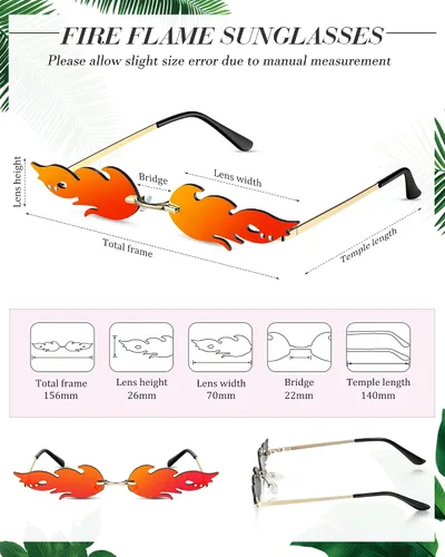 Vista 2 de 8 pares de gafas de sol con llama de fuego sin llanta gafas de sol divertidas novedosas gafas de sol para fiestas para mujeres y hombres