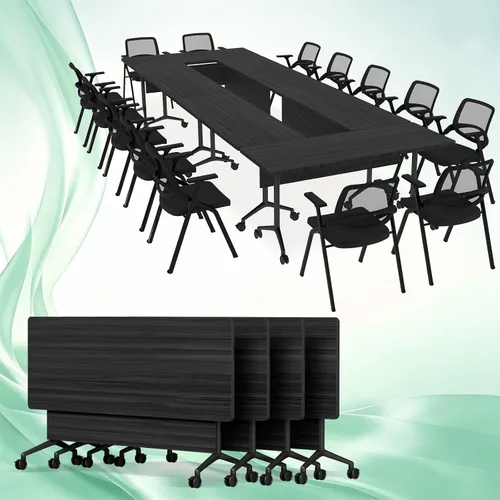 Vista 24 de Paquete de 2 mesas de conferencias plegables, mesa de reunión modular de 1915-gris