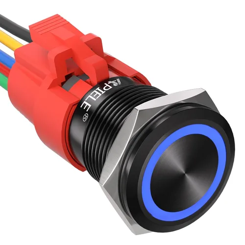 Vista 23 de APIELE Interruptor de botón de bloqueo de 0.748 in, 12 V CC, anillo de halo de ojo de ángel LED de 0.74 pulgadas, 1NO1NC SPDT con enchufe de cable