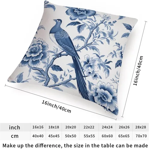 Vista 2 de ArogGeld Funda de cojín azul índigo floral y pájaro azul marino chinoiserie chinoiserie peonía cuadrada almohada tradicional china china europea