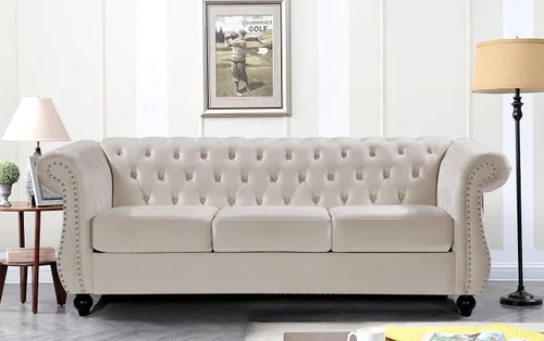 Vista 11 de Container Furniture Direct Feinstein - Sofá de terciopelo moderno Chesterfield para sala de estar con cabezas de clavos, acolchado de diamante