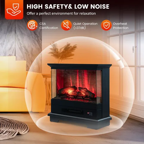 Vista 7 de SIMOE Chimenea eléctrica de 27 pulgadas, chimenea independiente con chimenea, llama 3D y 7 colores de llama, protección contra sobrecalentamiento