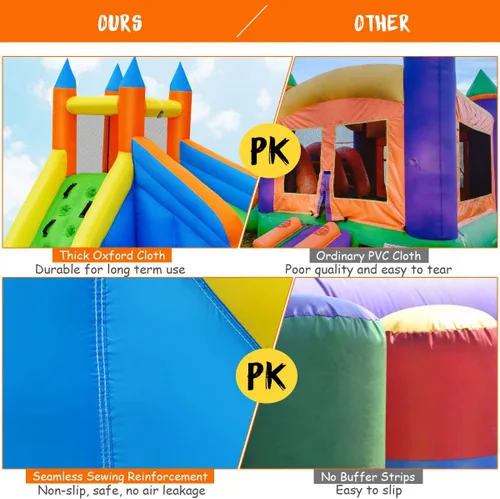 Vista 5 de GYMAX Casa inflable para saltar, tobogán acuático con pared de escalada y piscina de salpicaduras, fácil instalación, casa hinchable resistente