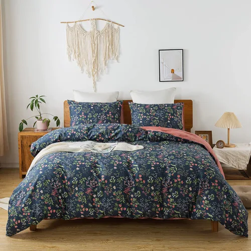 Vista 78 de HoneiLife Juegos de Fundas de Edredón Twin - Funda de Edredón Floral 100% Algodón, Juego de Ropa de Cama Transpirable de 2 Piezas con Cierre