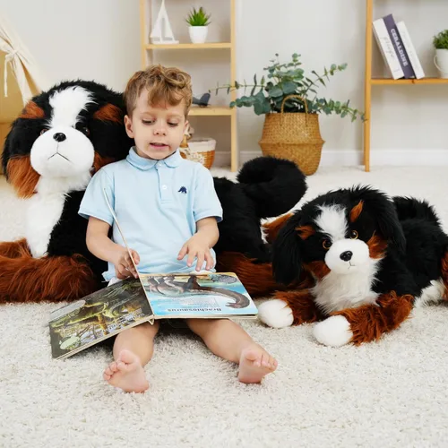 Vista 3 de Animal de peluche con peso, cachorro de peluche suave, perro de montaña de Berna, regalo de juguete para niños y adultos, 4.5 libras, 25 pulgadas