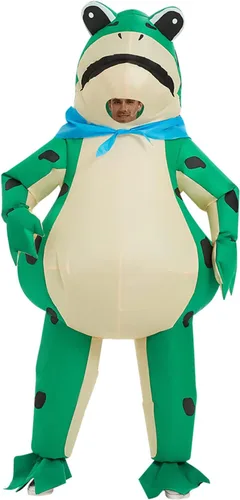 Vista 2 de Disfraz inflable de rana para adultos, disfraz de rana animal para cosplay, disfraz inflable de Halloween, divertido overol de fiesta