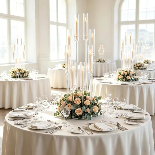 Vista 8 de Portavelas transparentes de 8 brazos para decoración de boda, candelabro alto de acrílico con pantalla para eventos del día de San Valentín, fiesta