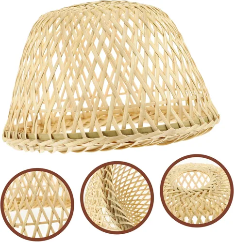 Vista 6 de OSALADI Pantalla de bambú tejida para lámpara con soporte de plástico, lámpara de bambú para granja, pantalla colgante rústica, pantalla natural