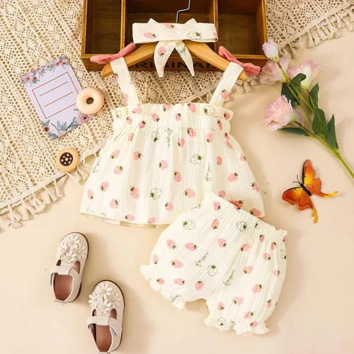 Vista 2 de Conjunto de traje de baño para niñas y bebés, sin mangas, con estampado de frutas, para primavera y verano