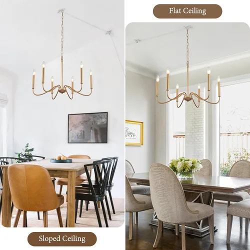 Vista 5 de Candelabro de 6 luces enchufables, lámpara colgante con cable de enchufe de 15.1 pies e interruptor, candelabros dorados enchufables para comedor