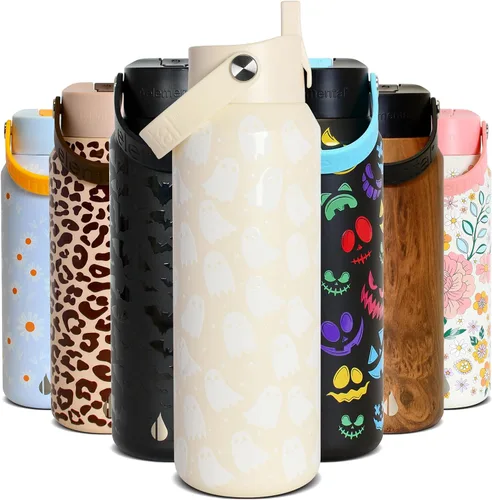 Vista 44 de Elemental Botella de agua aislada de 24 onzas con popote, botellas de agua con núcleo de acero inoxidable 100% a prueba de fugas para viajes, Beige