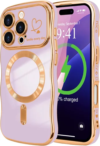 Vista 31 de LCHULLE - Funda magnética para iPhone 13 para mujeres y niñas, con forma ondulada, color azul bebé [Compatible with MagSafe] Cute Curly Wave, Love