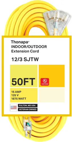 Vista 10 de THONAPA SJTOW - Cable de extensión resistente de 25 pies con 3 tomas, resistente al aceite, calibre 12, con múltiples tomas de corriente de 3 Negro
